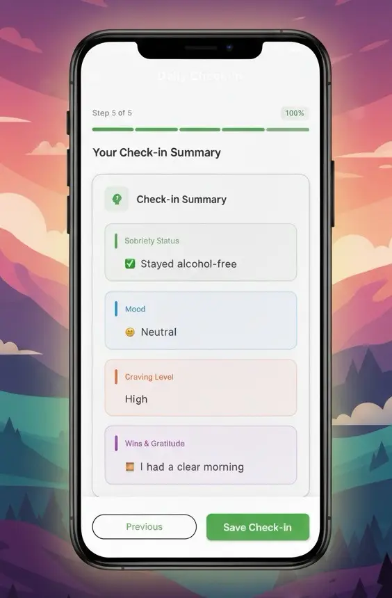 Daily check-in interface for mood and craving tracking